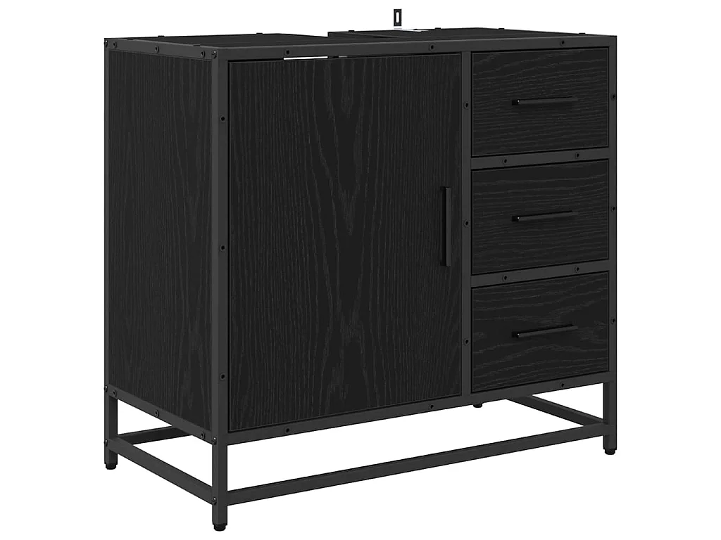 2-teiliges Badmöbel-Set Eiche schwarz