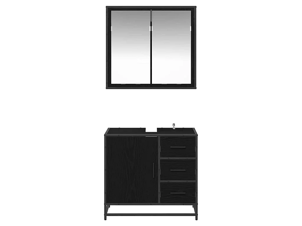 2-teiliges Badmöbel-Set Eiche schwarz