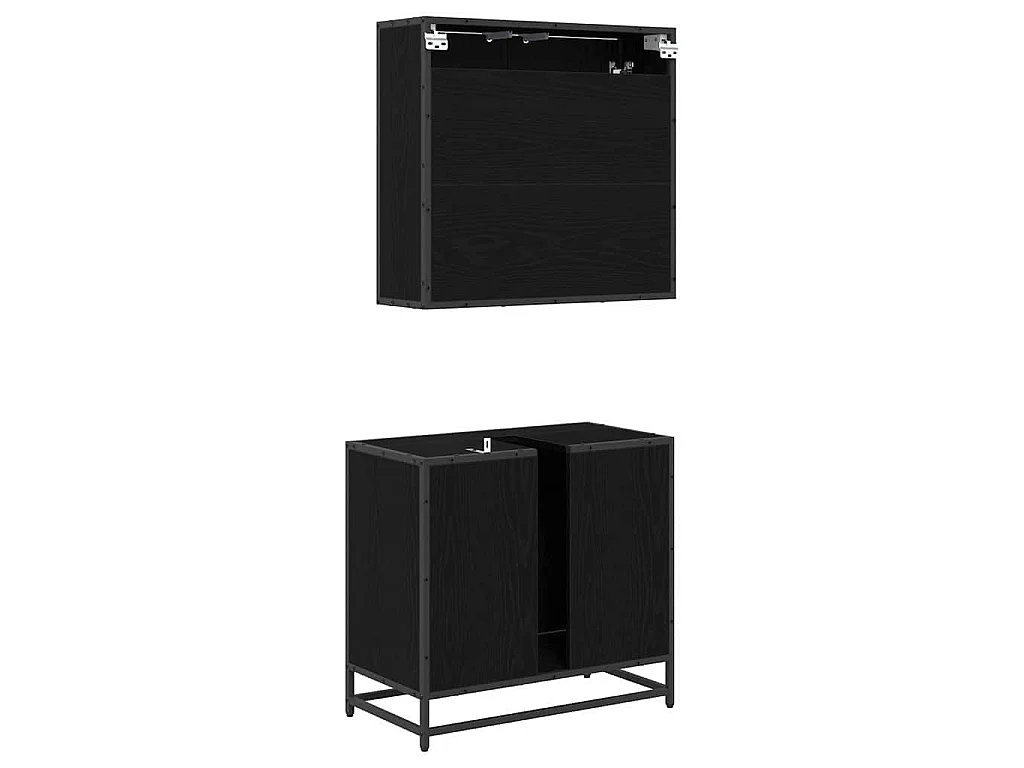 2-teiliges Badmöbel-Set Eiche schwarz