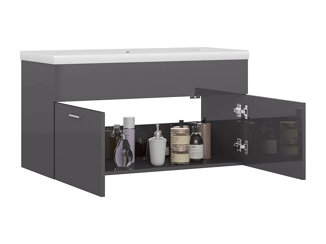 Armoire d'évier et lavabo intégré Gris brillant Bois ingénierie