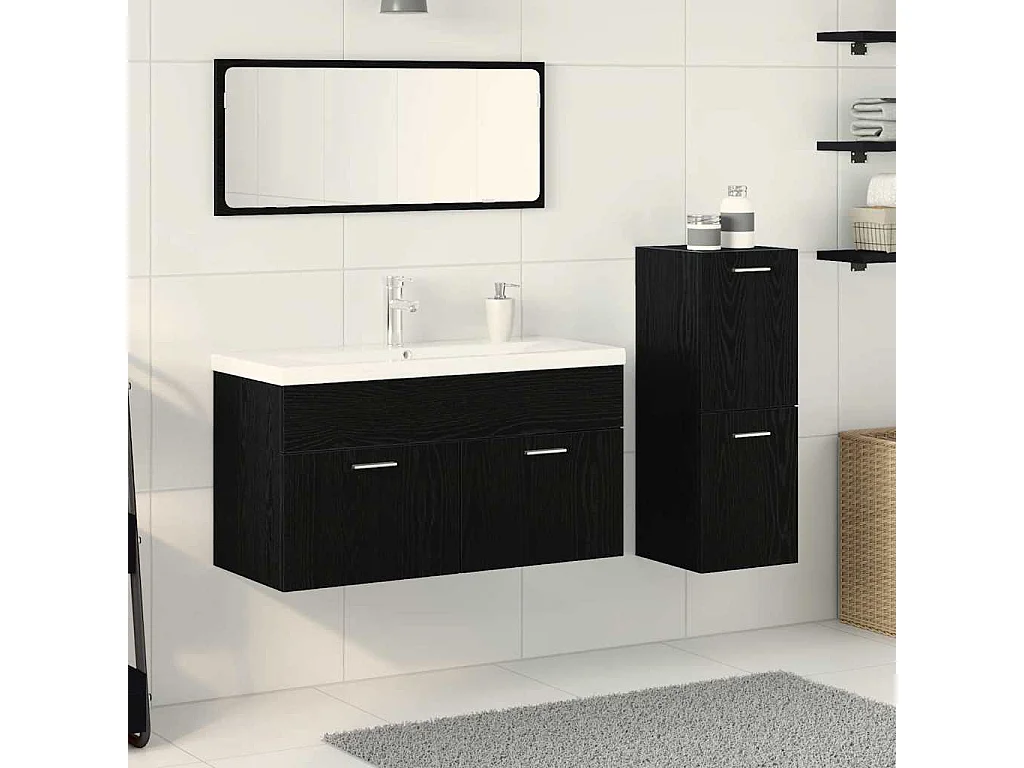 Ensemble de Meubles de Salle de Bain 4 pcs Chêne noir