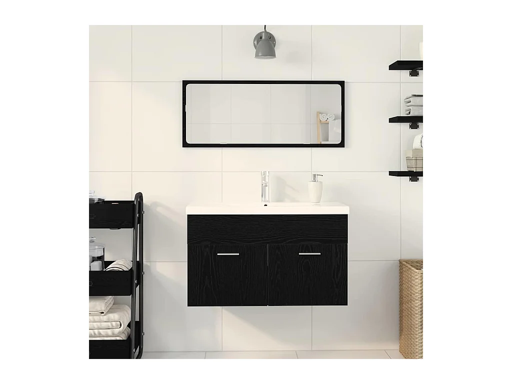 Armoire d'évier Chêne noir 90 x 38.5 x 46 cm Bois d'ingénierie