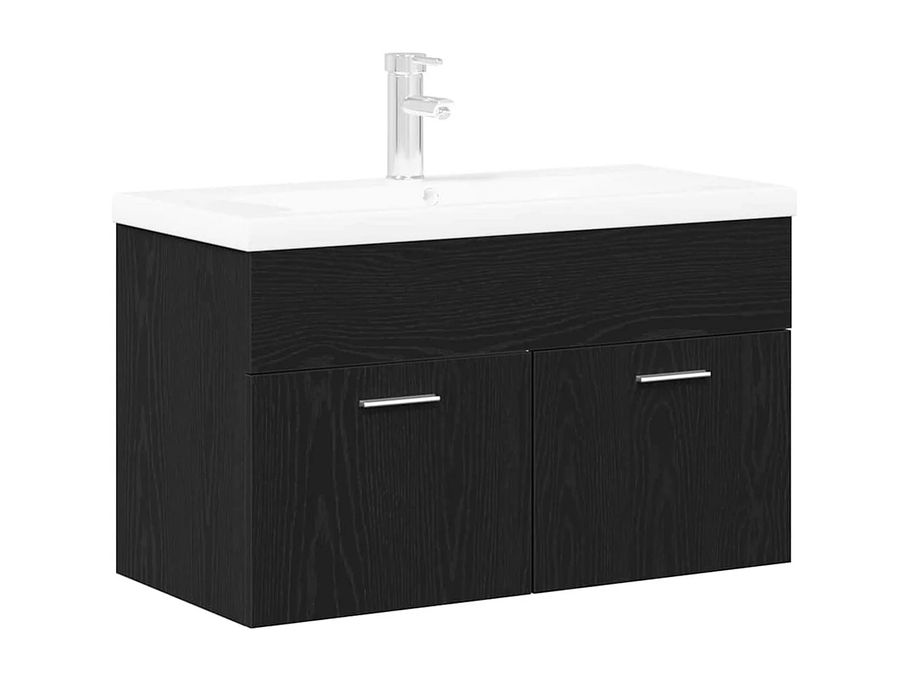 Zwarte eiken spoelbakkast 90 x 38,5 x 46 cm bewerkt hout