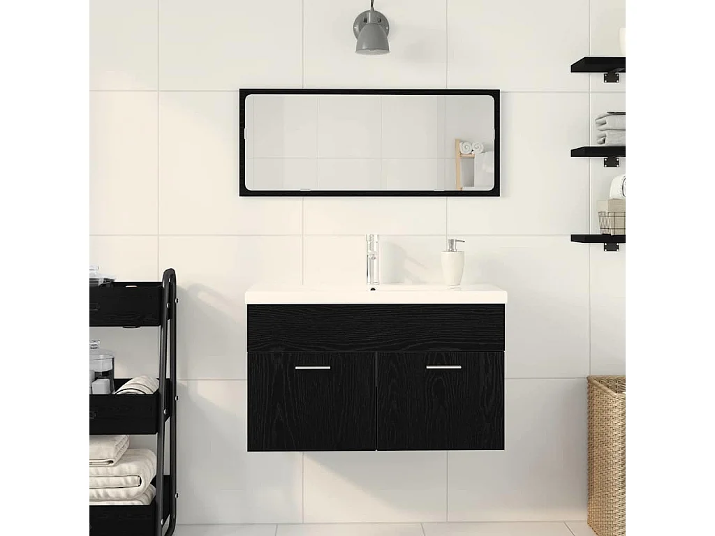 Zwarte eiken spoelbakkast 90 x 38,5 x 46 cm bewerkt hout