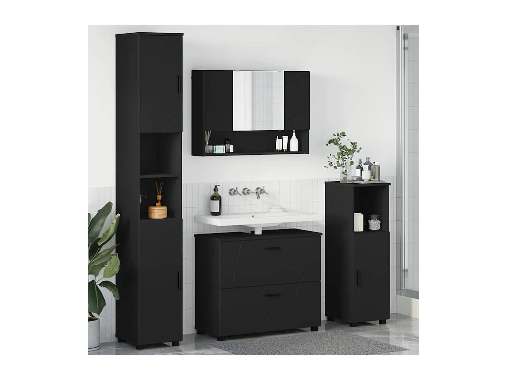 Ensemble de mobilier de salle de bain avec tiroir 4 pcs Noir