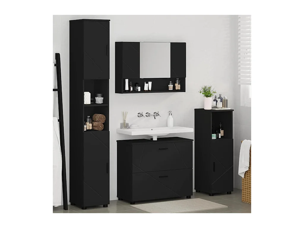 Ensemble de mobilier de salle de bain avec tiroir 4 pcs Noir
