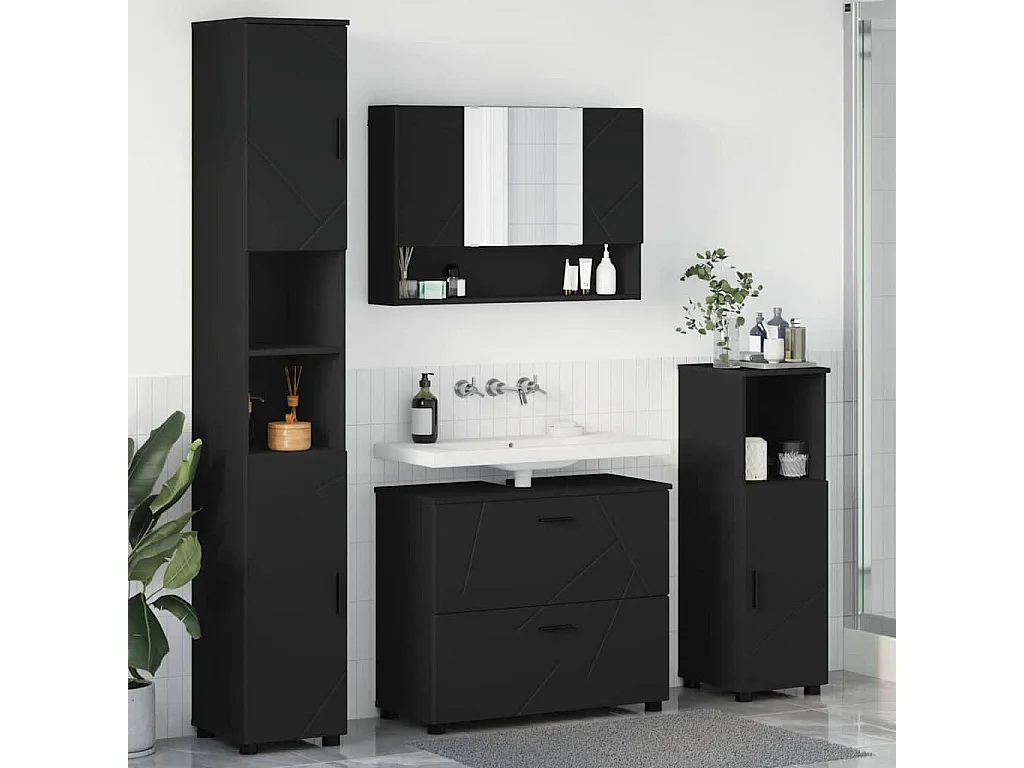 Ensemble de mobilier de salle de bain avec tiroir 4 pcs Noir