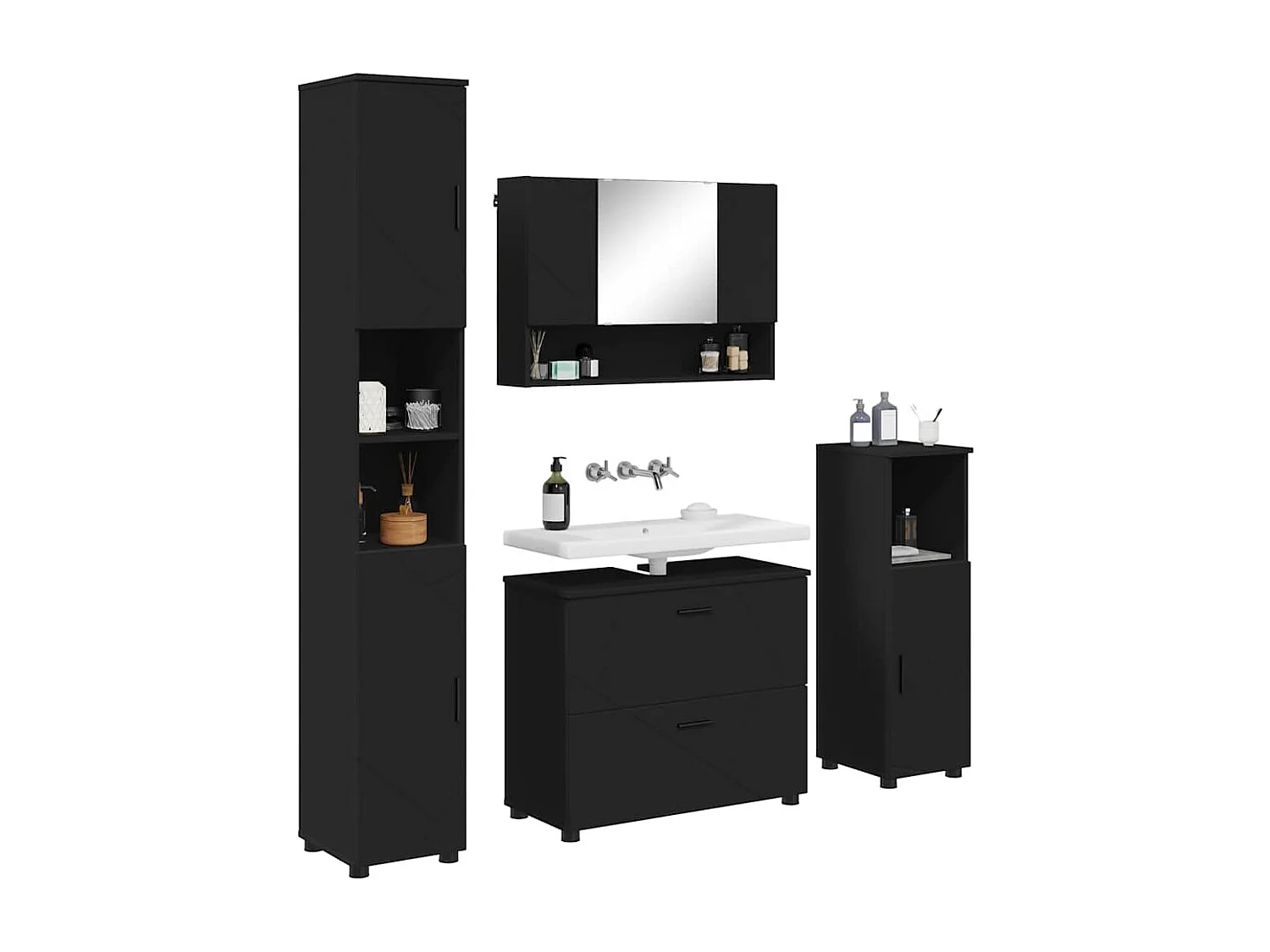 Ensemble de mobilier de salle de bain avec tiroir 4 pcs Noir