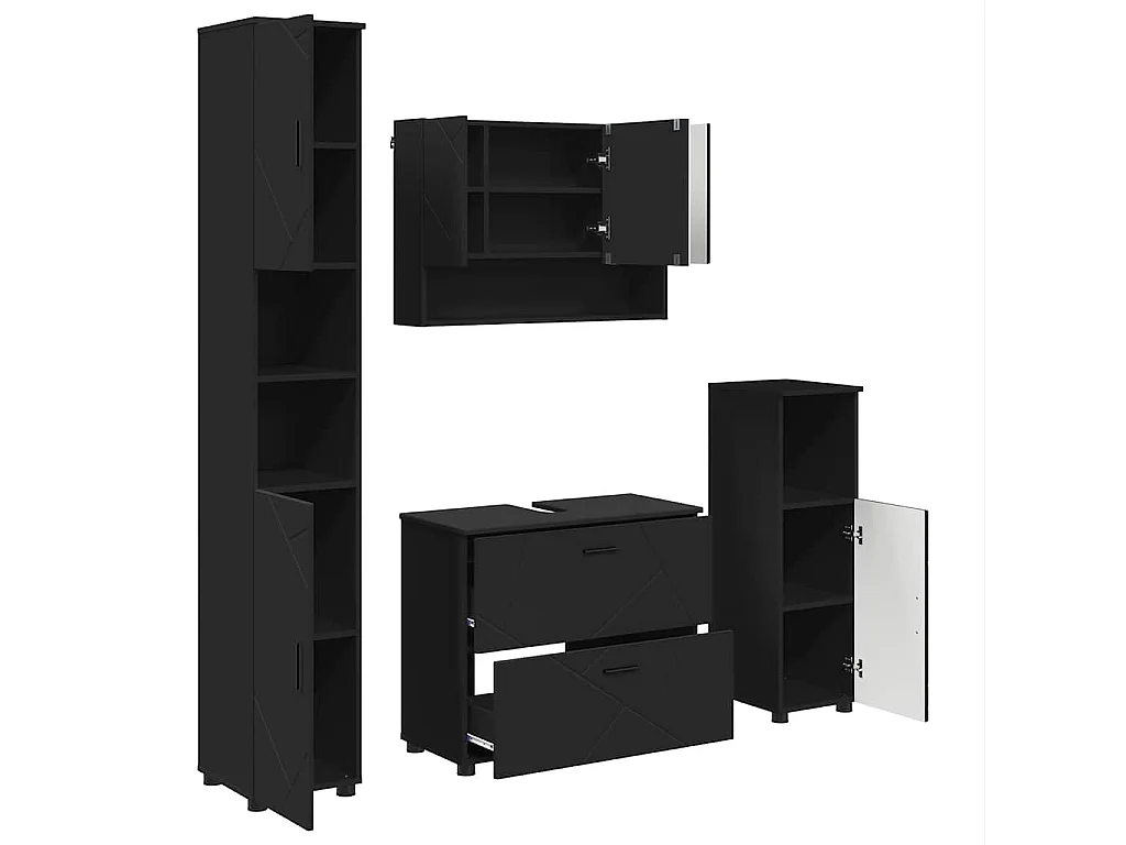 Set di mobili da bagno con cassetto 4 pezzi nero