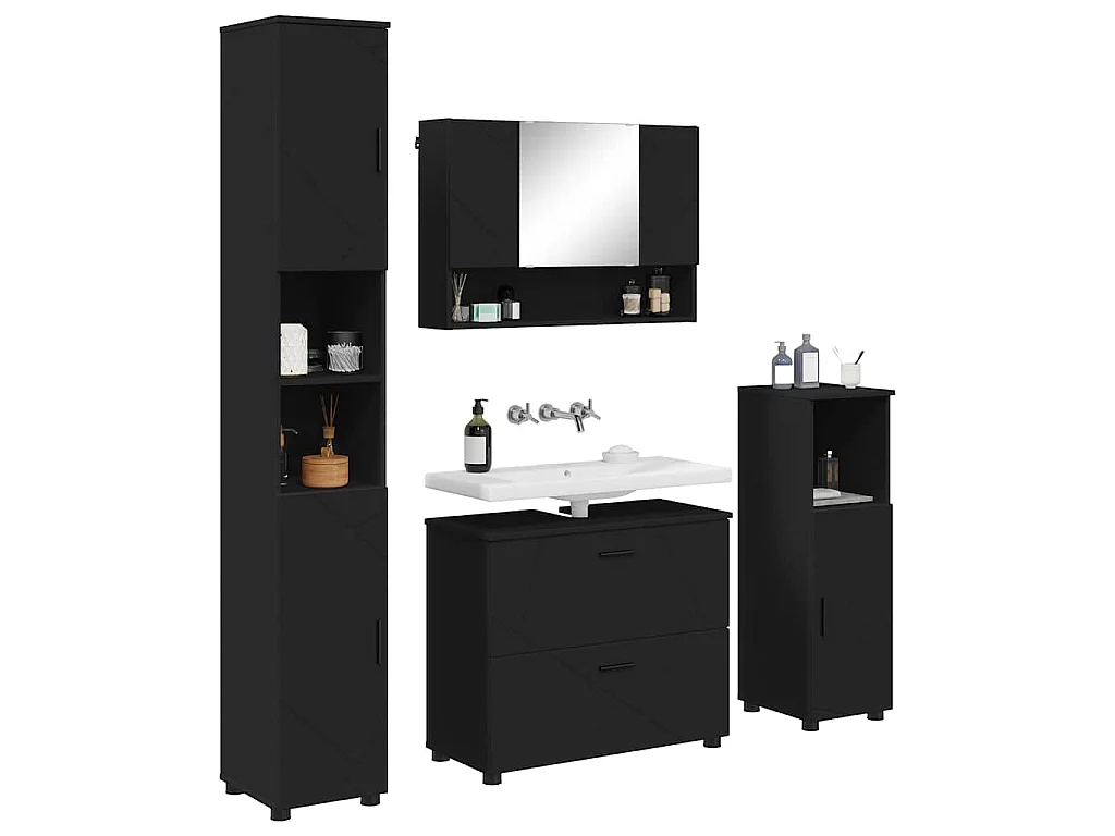 Set di mobili da bagno con cassetto 4 pezzi nero