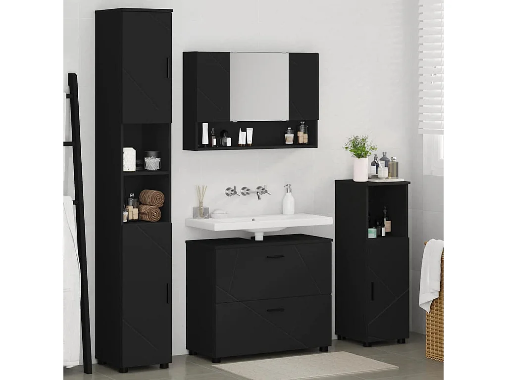 Set di mobili da bagno con cassetto 4 pezzi nero