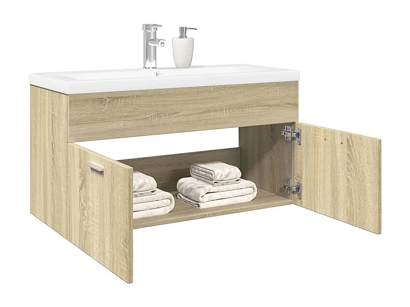 Mueble de baño con lavabo integrado en roble Sonoma