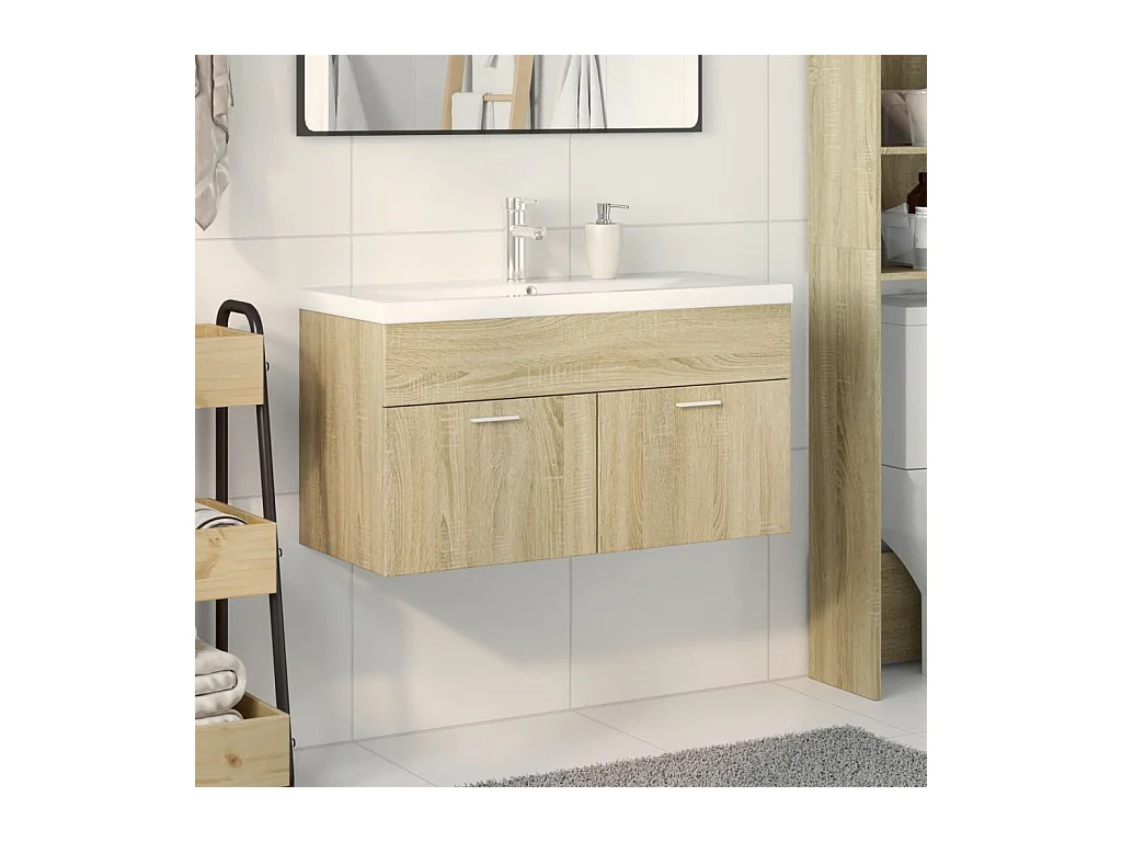 Mueble de baño con lavabo integrado en roble Sonoma