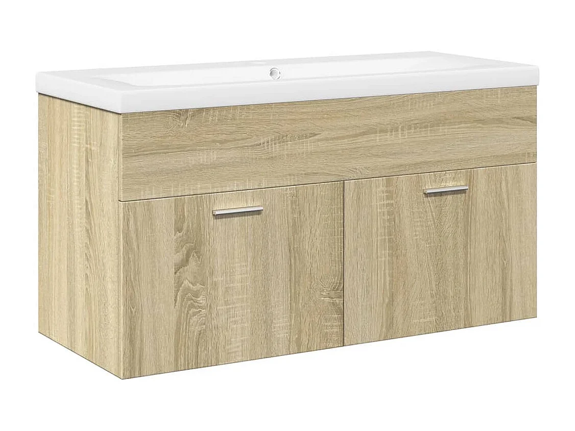 Badkamer wastafelmeubel en geïntegreerde wastafel in Sonoma eiken