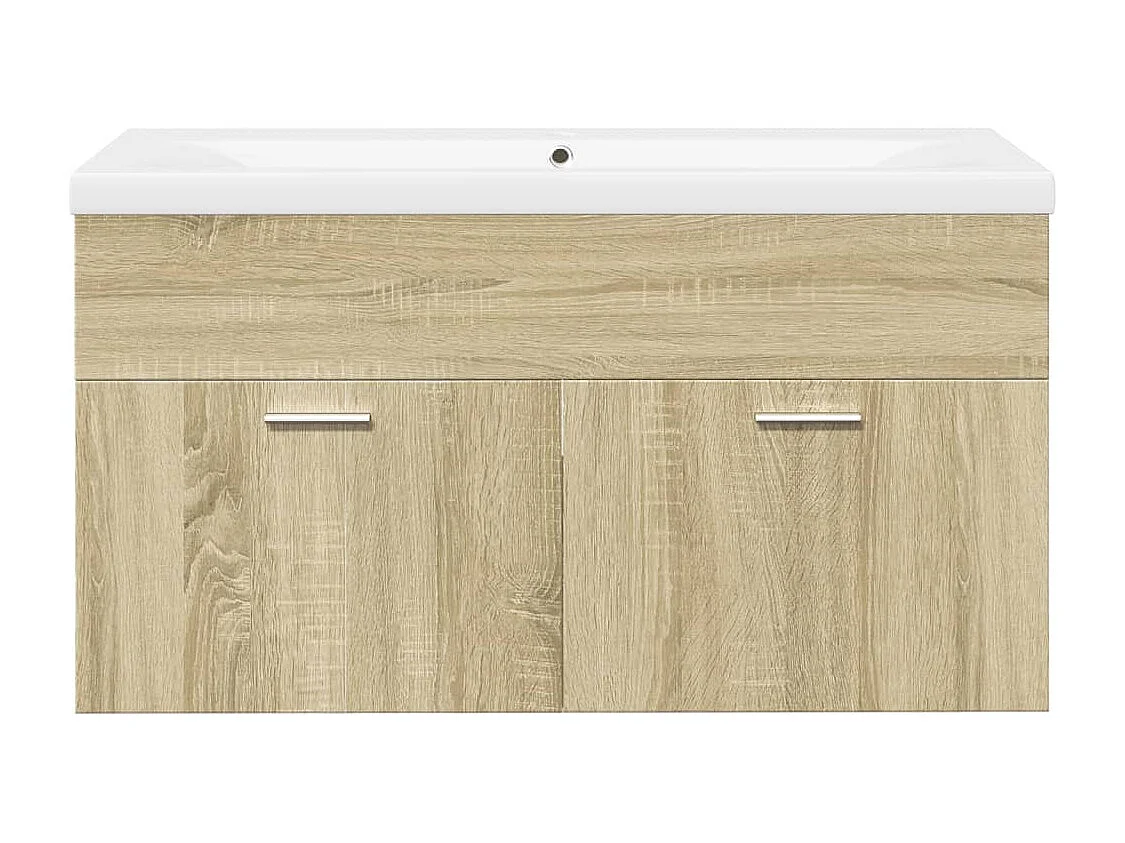 Badkamer wastafelmeubel en geïntegreerde wastafel in Sonoma eiken