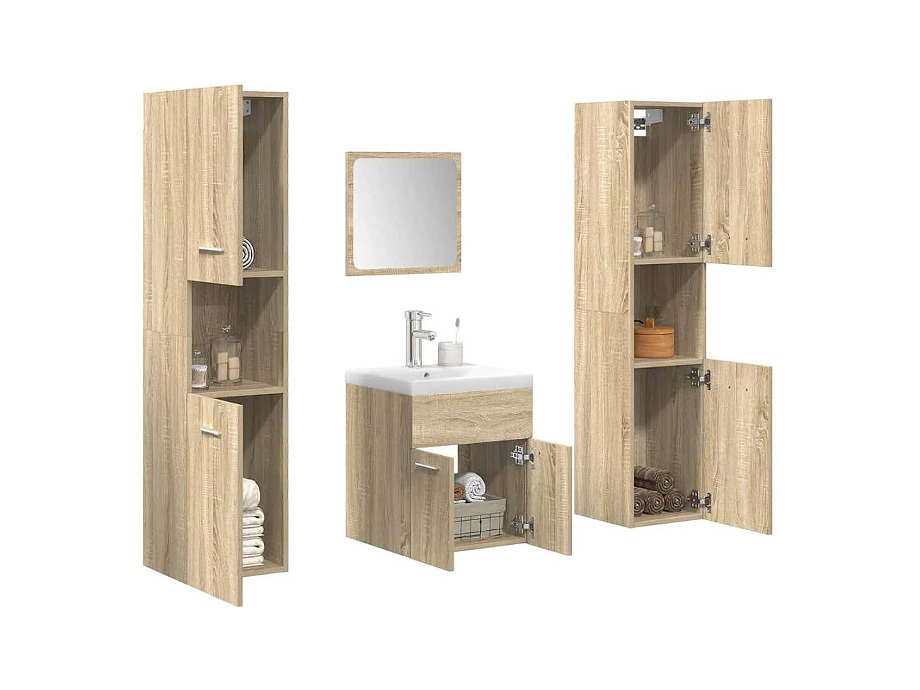 Set di mobili da bagno 5 pezzi in rovere Sonoma