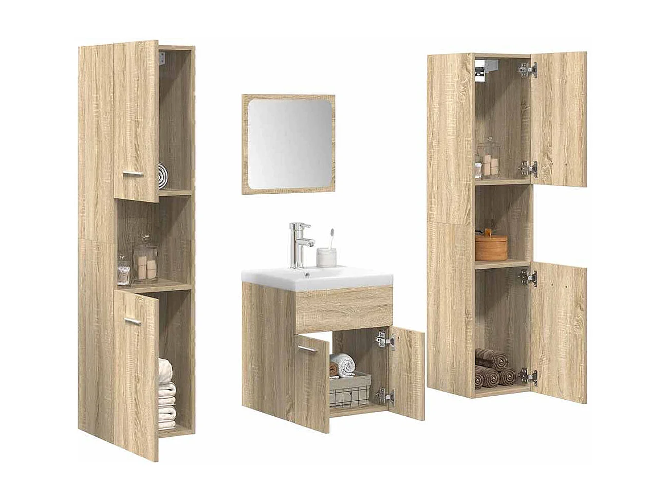 Set di mobili da bagno 5 pezzi in rovere Sonoma