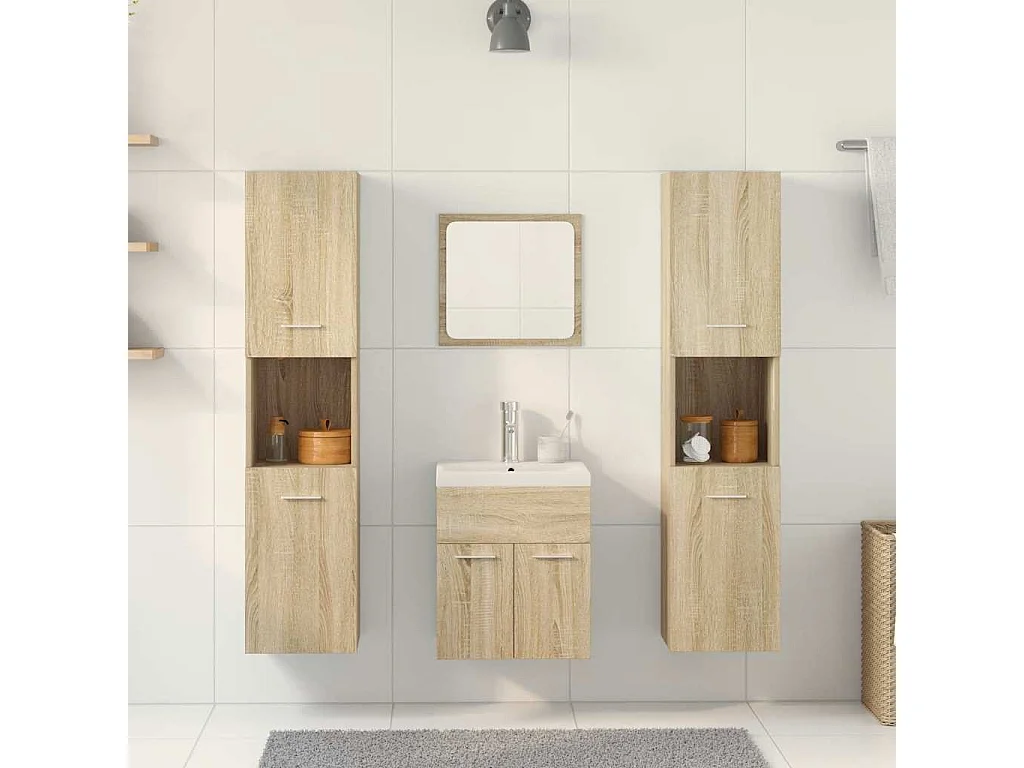 Set di mobili da bagno 5 pezzi in rovere Sonoma
