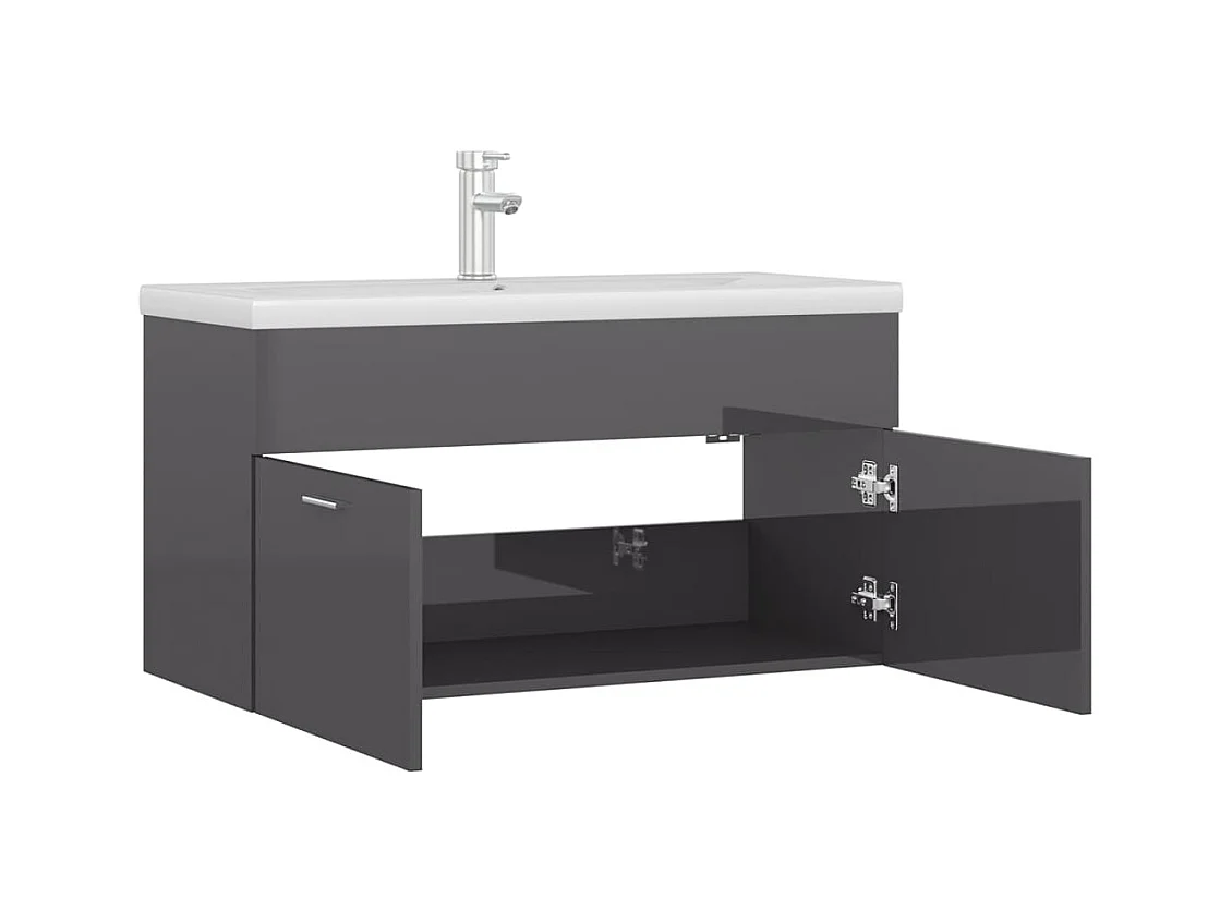 Mobile lavello con lavello integrato Truciolare grigio lucido