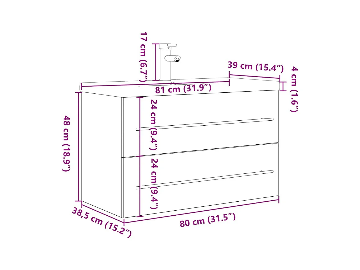 Set di mobili da bagno 2 pezzi grigio cemento
