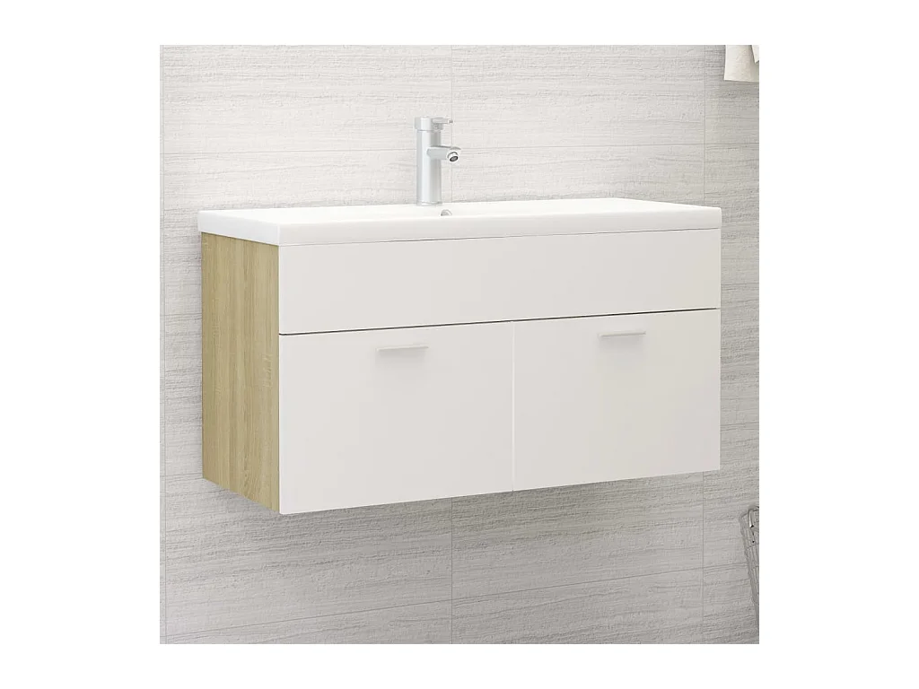 Mueble de lavabo y fregadero integrado Blanco y roble Sonoma