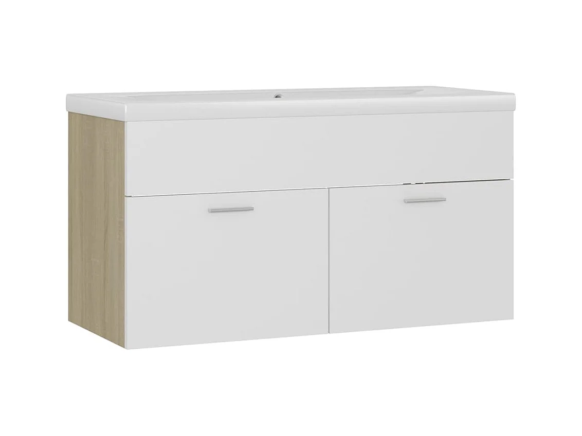 Mueble de lavabo y fregadero integrado Blanco y roble Sonoma