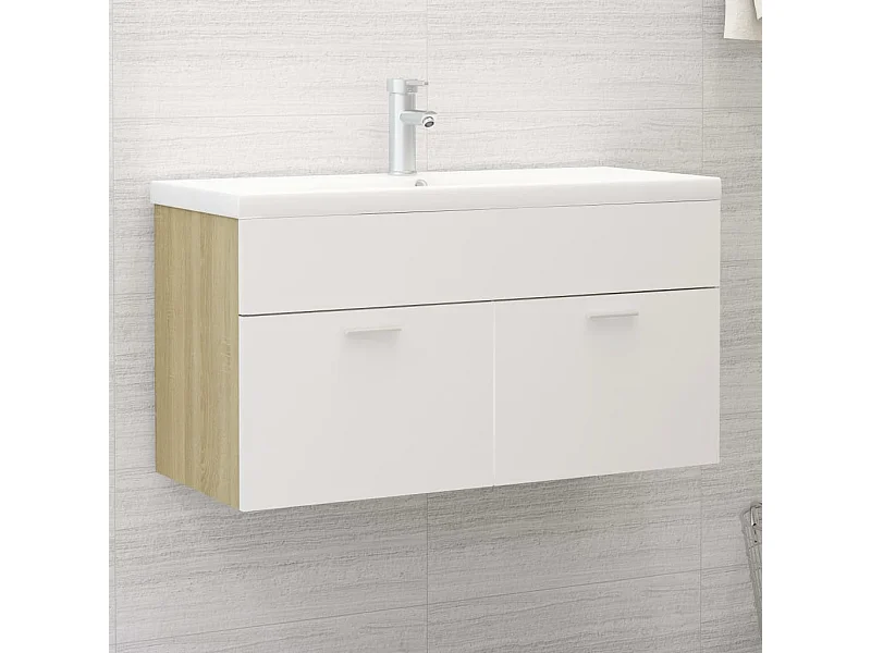 Mobile lavabo e lavello integrato Bianco e Rovere Sonoma