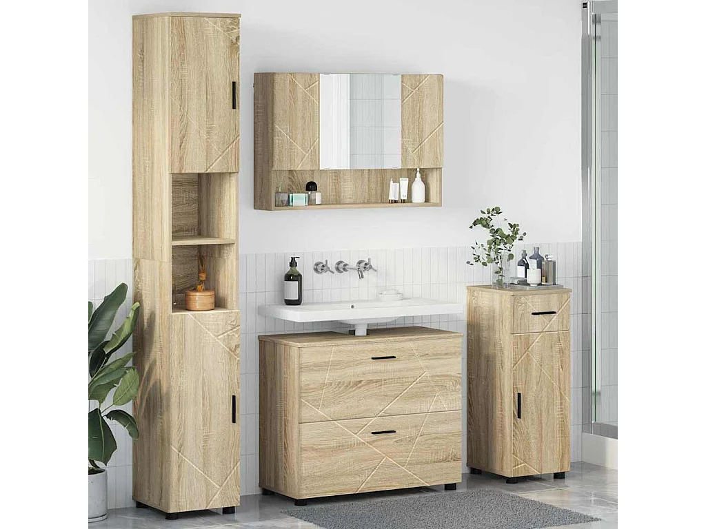 Ensemble de mobilier de salle de bain 4 pcs Chêne sonoma