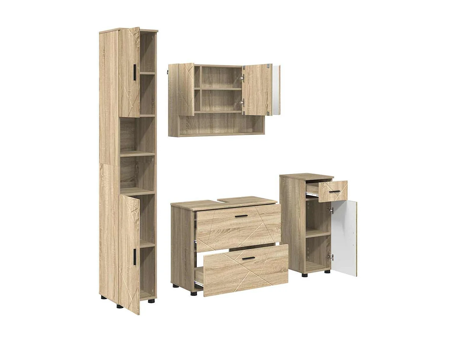 Ensemble de mobilier de salle de bain 4 pcs Chêne sonoma