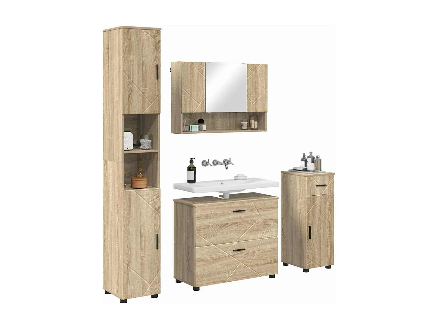 Ensemble de mobilier de salle de bain 4 pcs Chêne sonoma
