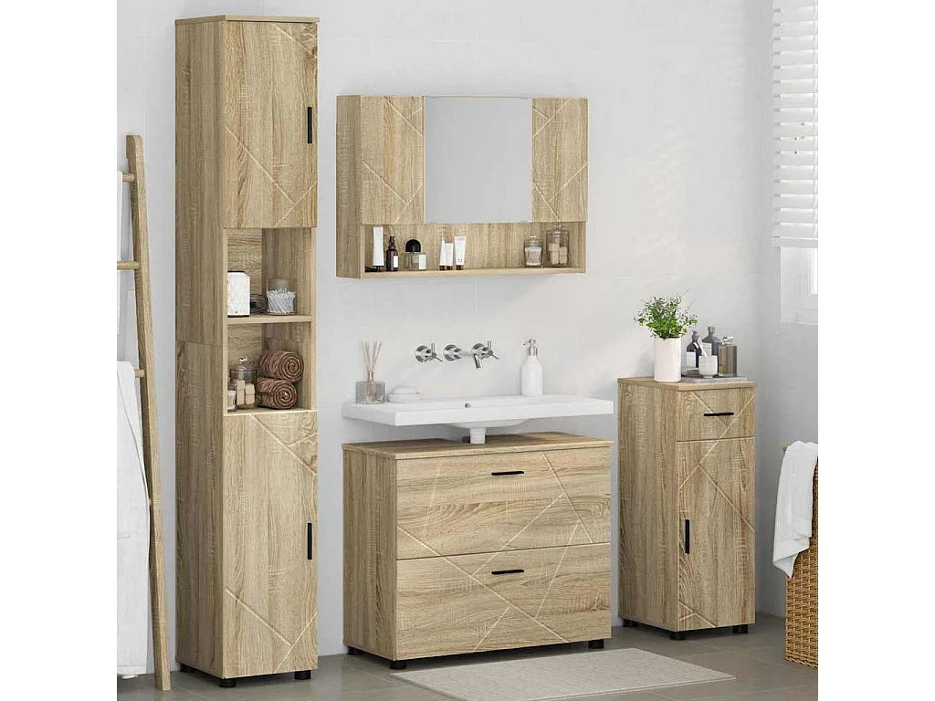 Ensemble de mobilier de salle de bain 4 pcs Chêne sonoma