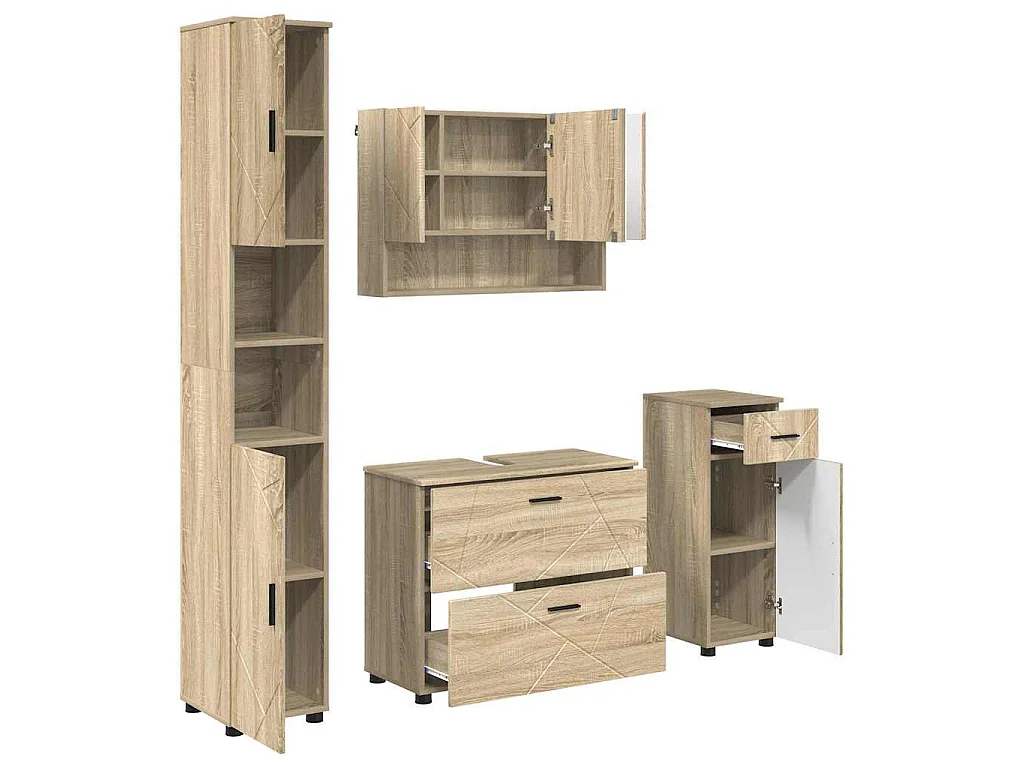 Ensemble de mobilier de salle de bain 4 pcs Chêne sonoma