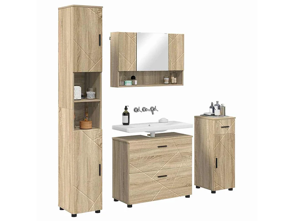 Ensemble de mobilier de salle de bain 4 pcs Chêne sonoma