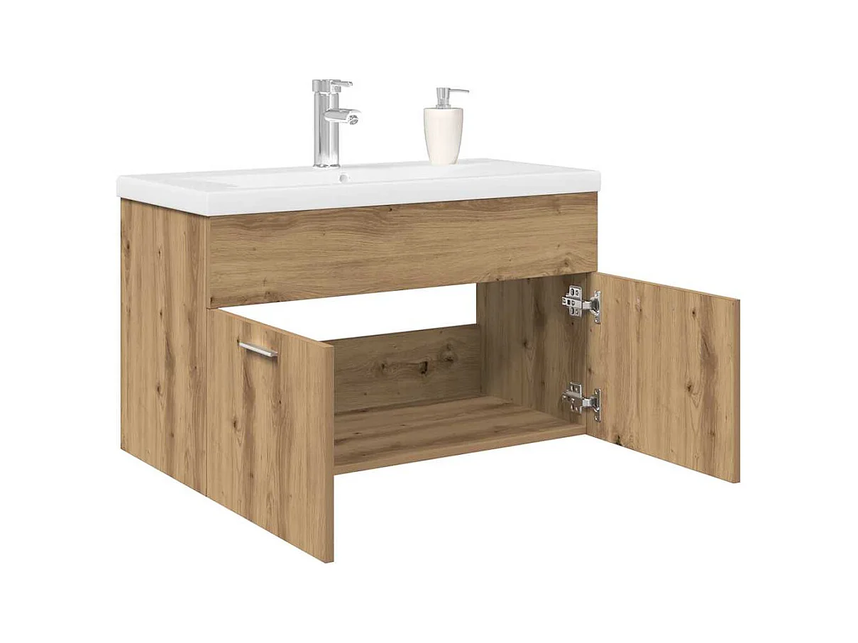 Mueble lavabo con lavabo integrado y grifo, roble hecho a mano