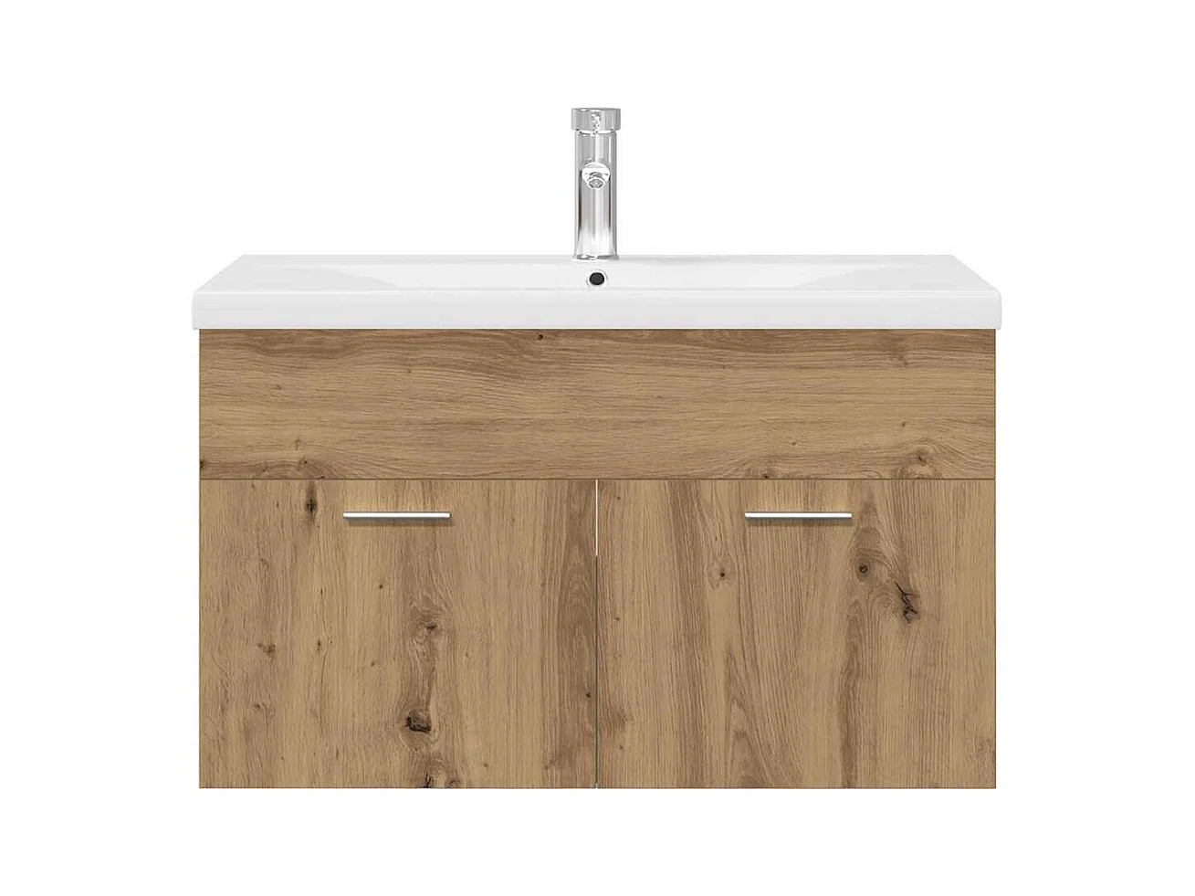 Mueble lavabo con lavabo integrado y grifo, roble hecho a mano