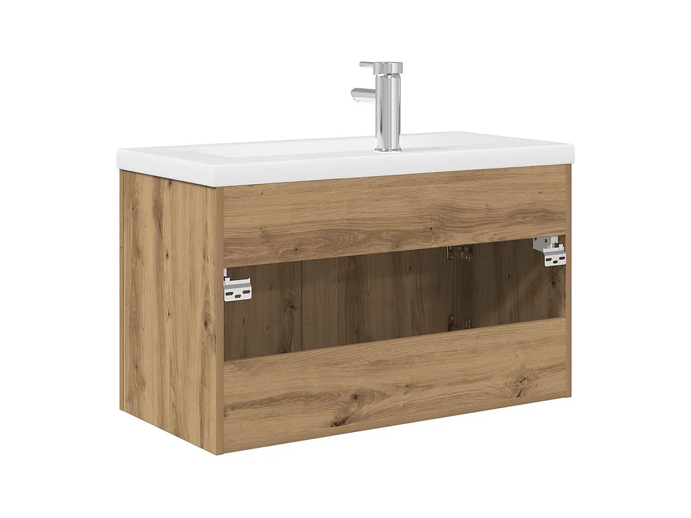 Mueble lavabo con lavabo integrado y grifo, roble hecho a mano
