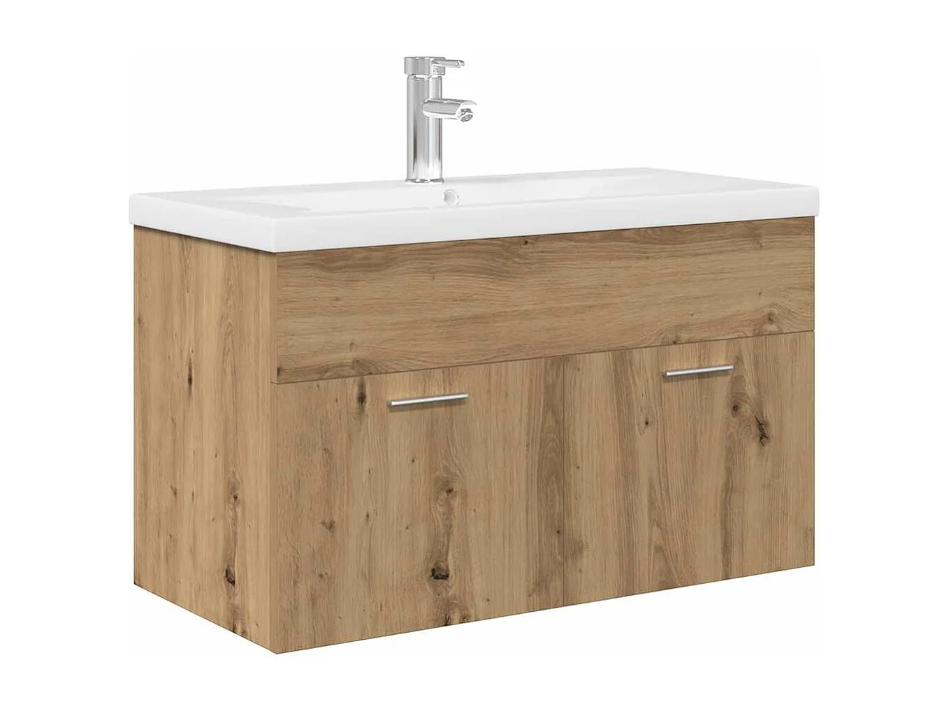 Mueble lavabo con lavabo integrado y grifo, roble hecho a mano