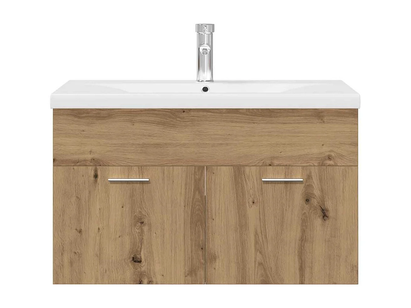 Mueble lavabo con lavabo integrado y grifo, roble hecho a mano