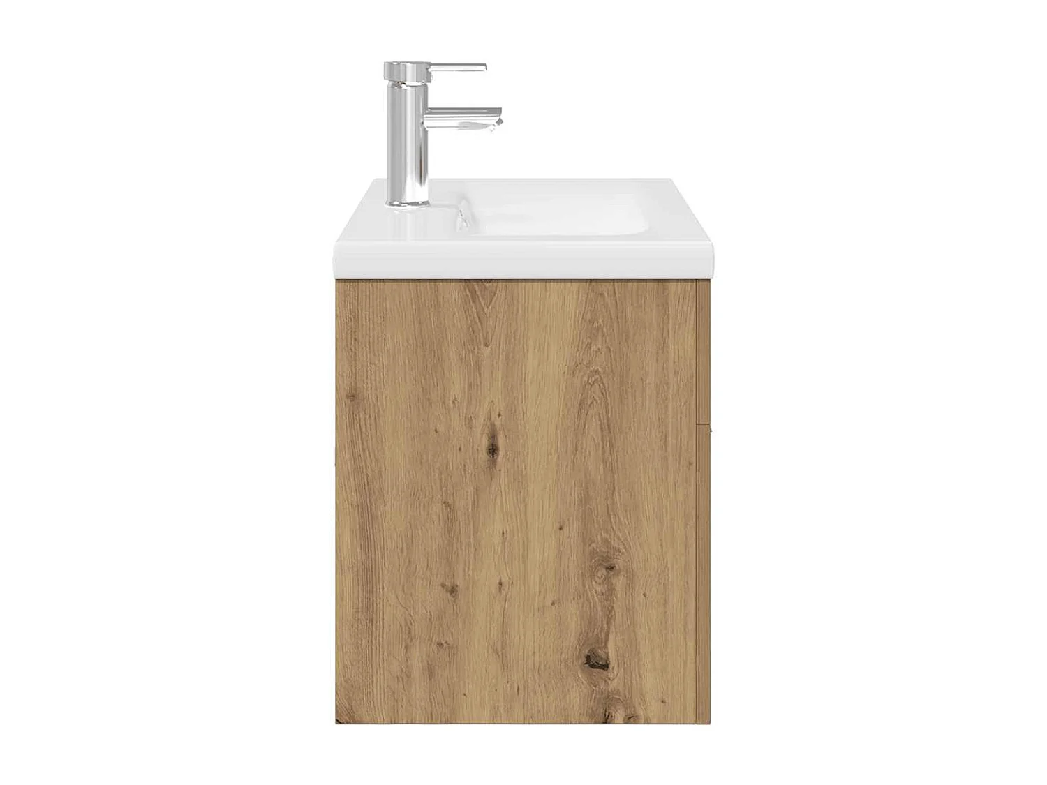 Mueble lavabo con lavabo integrado y grifo, roble hecho a mano