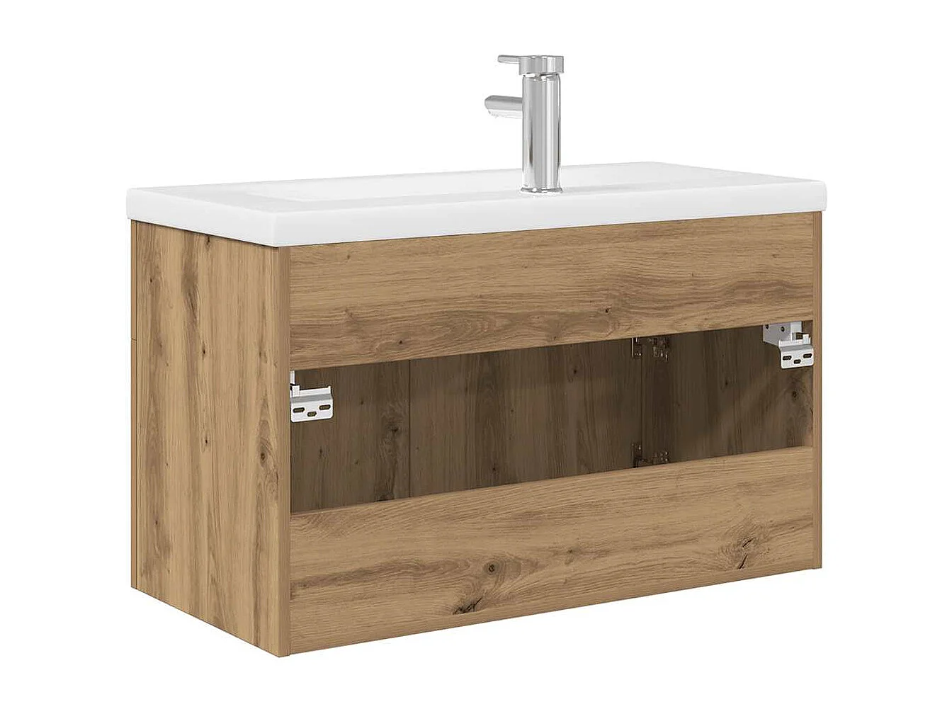 Mueble lavabo con lavabo integrado y grifo, roble hecho a mano