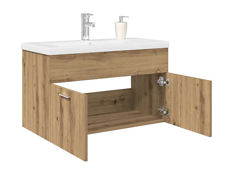 Meuble lavabo avec bassin et robinet intégrés chêne artisanal