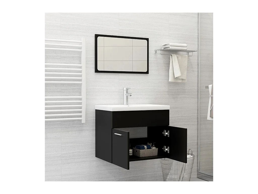 Zwarte spaanplaat badkamermeubelset