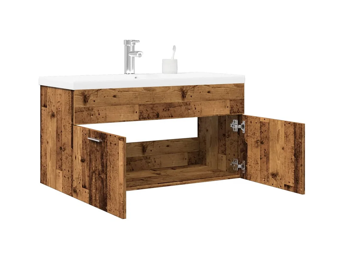 Mueble de baño con lavabo integrado en madera antigua