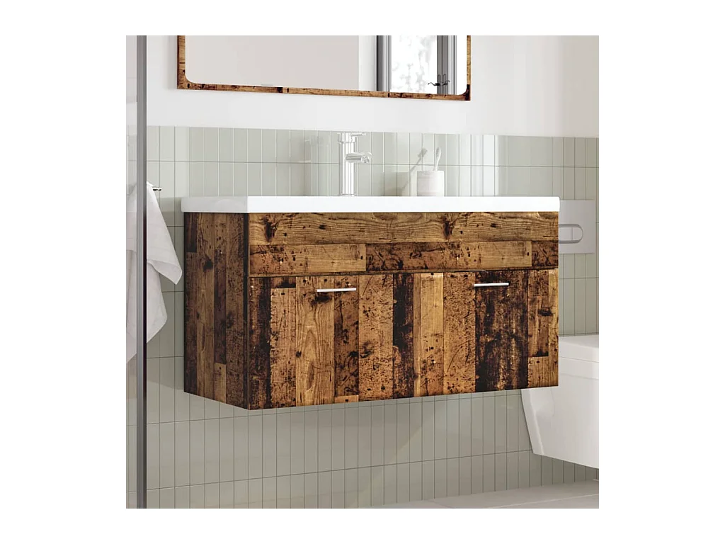 Mueble de baño con lavabo integrado en madera antigua