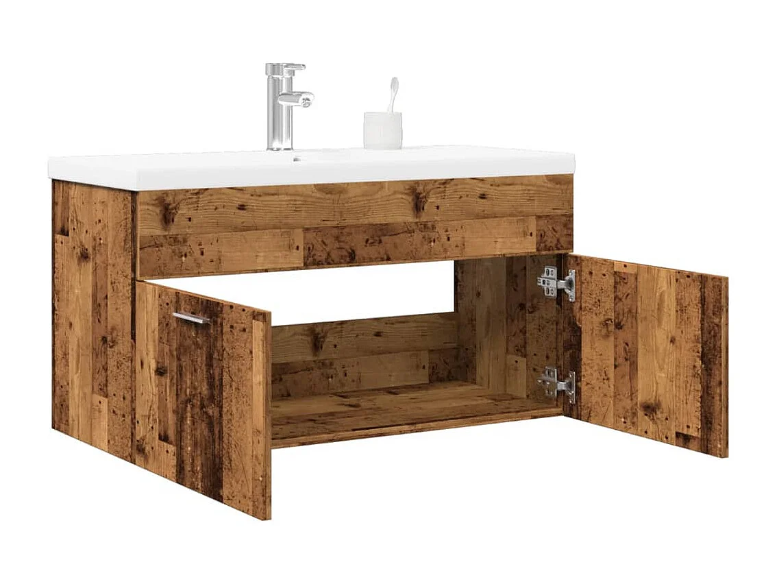 Armoire lavabo de salle de bain avec bassin intégré vieux bois