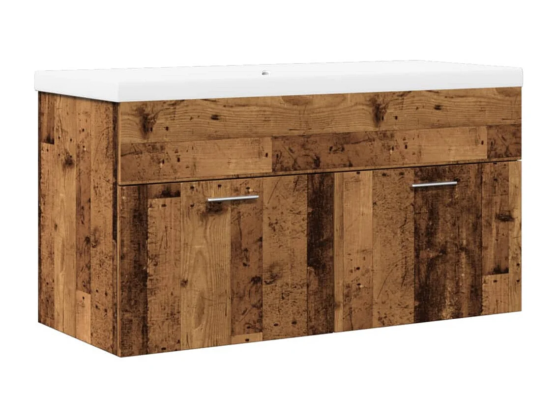 Armoire lavabo de salle de bain avec bassin intégré vieux bois