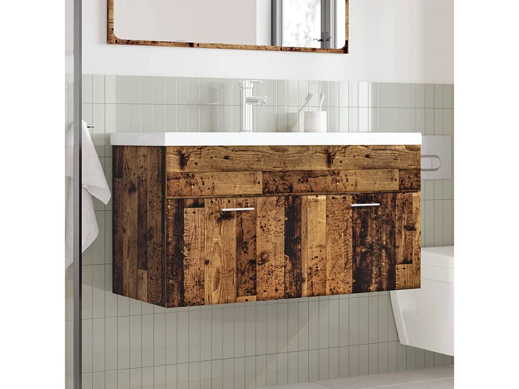 Armoire lavabo de salle de bain avec bassin intégré vieux bois