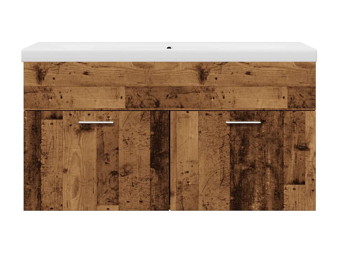 Armoire lavabo de salle de bain avec bassin intégré vieux bois