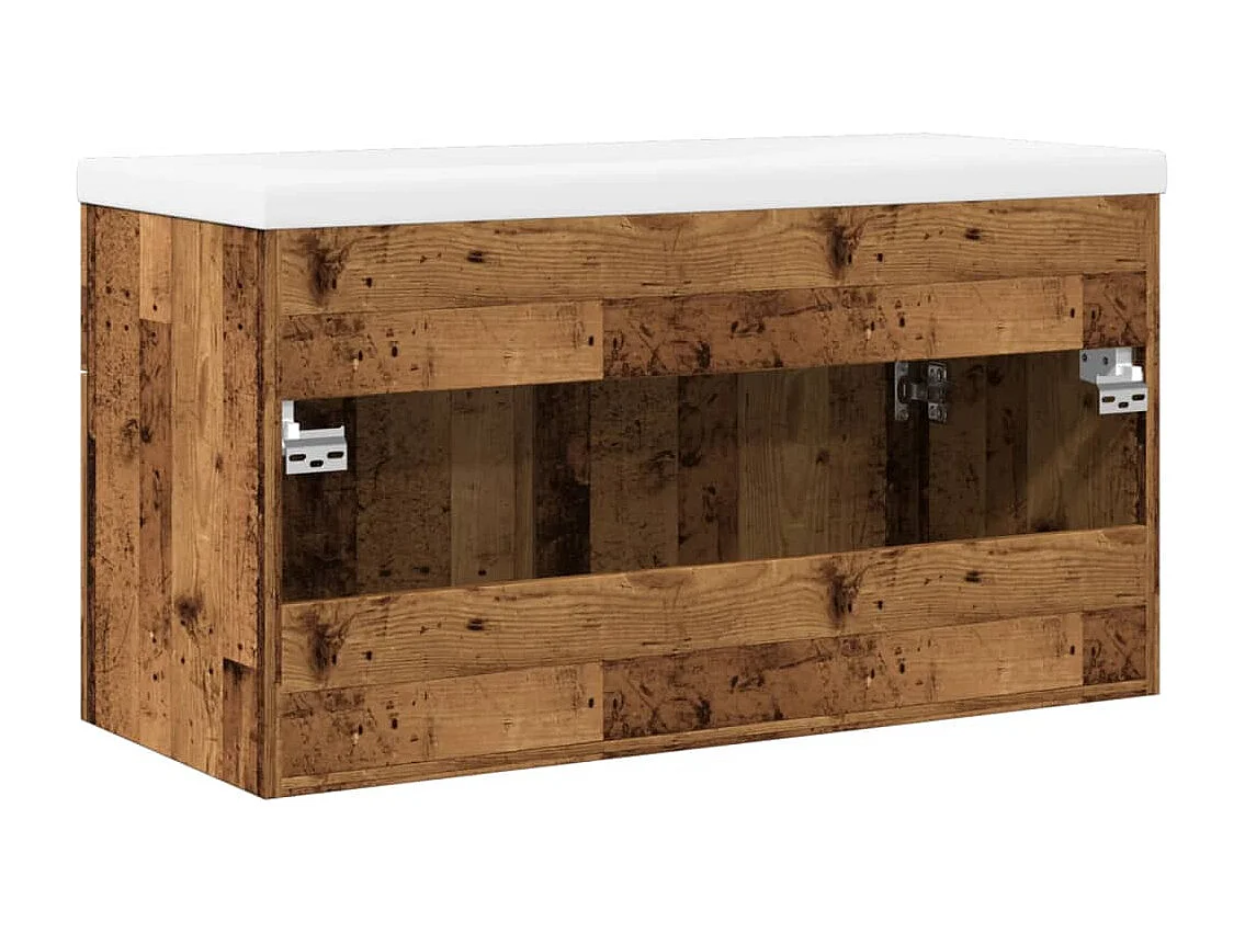 Armoire lavabo de salle de bain avec bassin intégré vieux bois