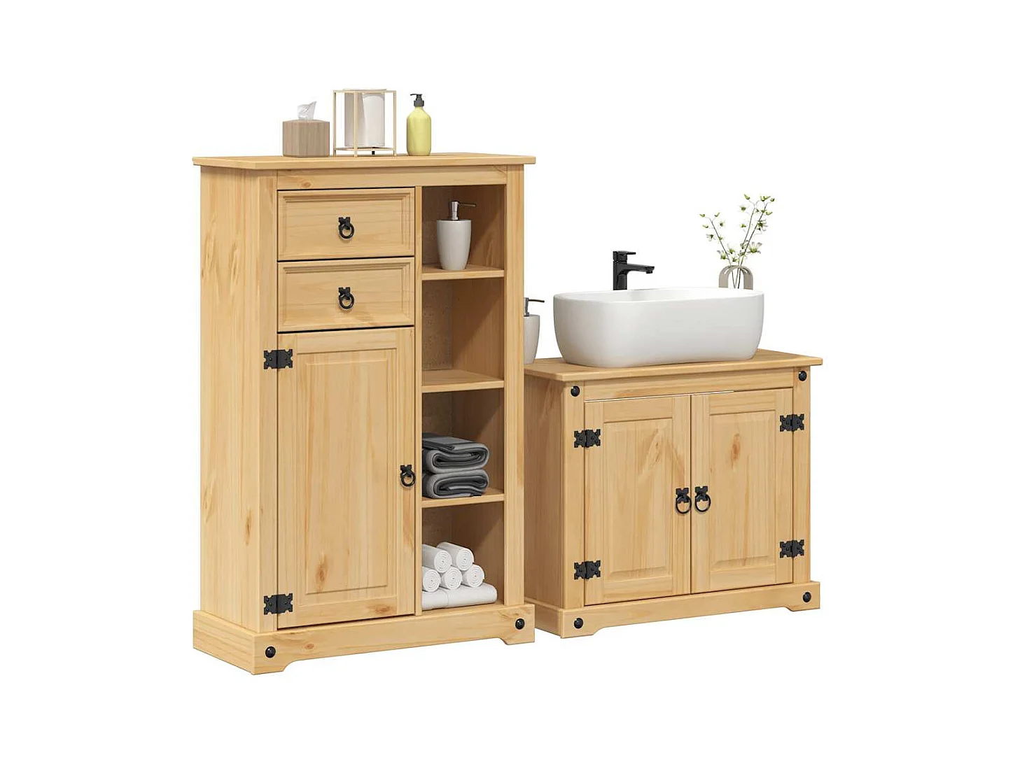 Conjunto de muebles de baño Corona de 2 piezas, madera maciza de pino